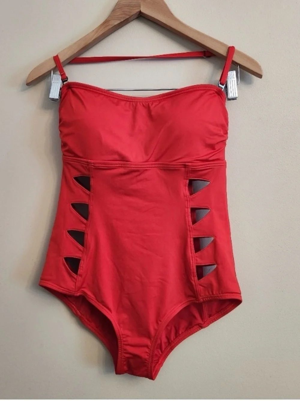Carmen Marc Valvo Red One-Piece Swimsuit with Cutouts
